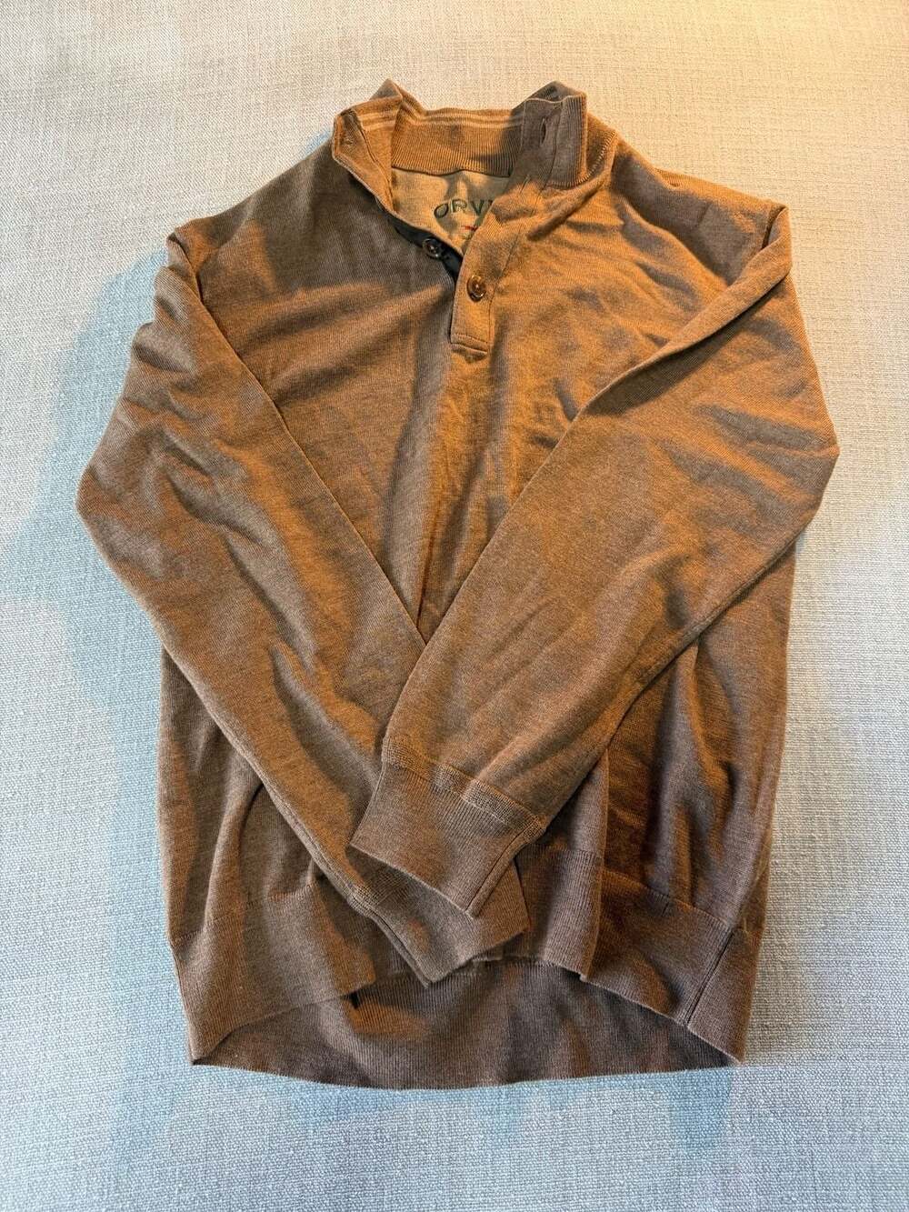 Orvis Men's Brown Button-Front Mock Neck Sweater Size Large